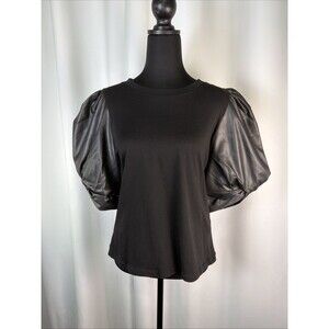 DKNY Women's Black Puff-Sleeve Top Tee Shirt Size Medium NWOT Boho Chic
